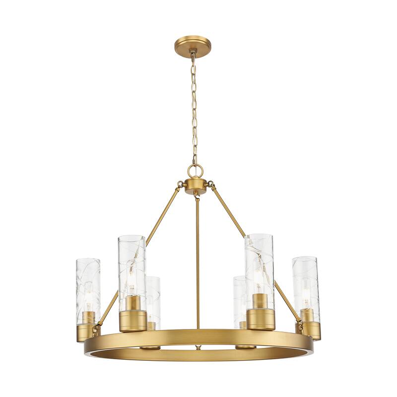 Innovations Lighting Downtown Urban - Boreas - 6 Light 29" Chandelier with 8" Shades - Deco Swirl/Brushed Brass