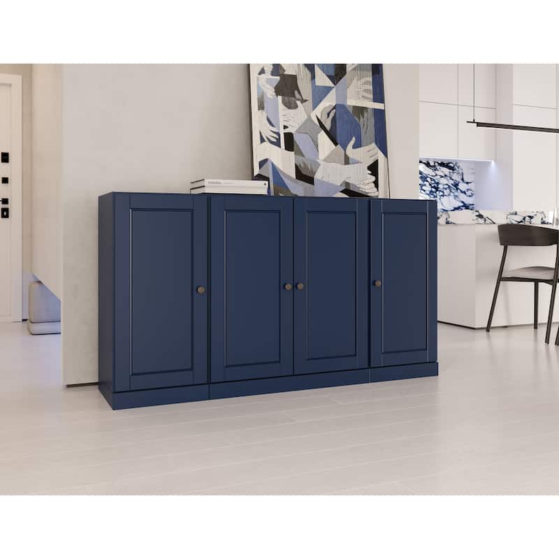 100% Solid Wood 65" Sideboard with Clear, Frosted Glass or Solid Wood Doors by Palace Imports - Navy - Solid