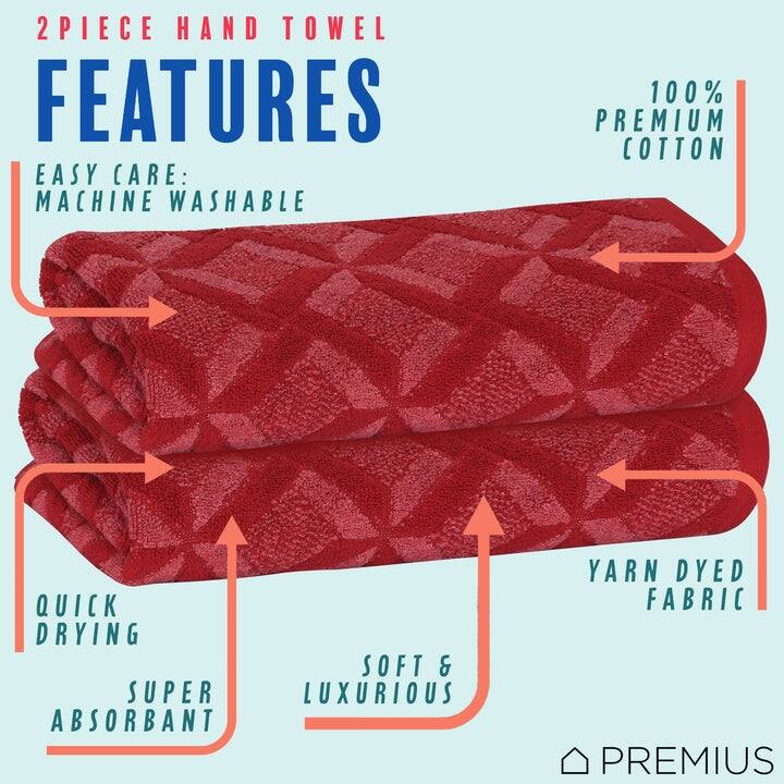 PREMIUS 2-Pack Geo 100% Cotton Yarn Dyed Hand Towel, 16x28 Inches - 16x28 Inches