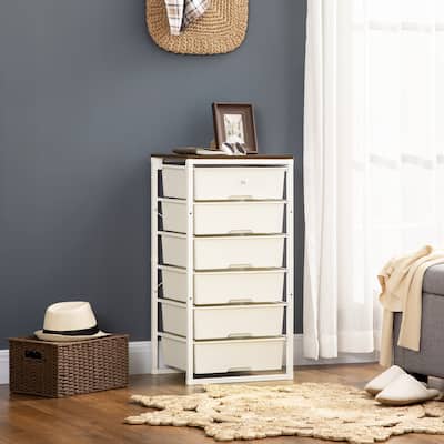 HOMCOM Dresser for Bedroom, 6 Drawer Dresser, Chest of Drawers with Steel Frame for Bedroom, Living Room