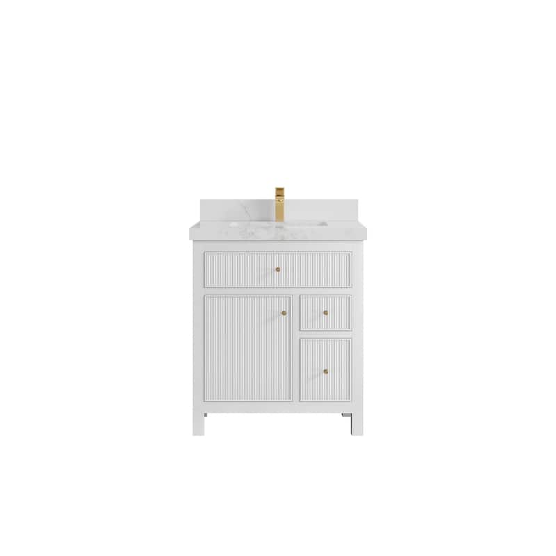 Willow Collections 30 in W x 22 in D Sonoma Free Standing Reeded Single Sink Bathroom Vanity with Countertop - 2" Calacatta Nuvo - White
