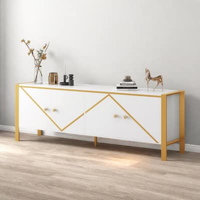 50.7" Luxury TV Stand - 2 Adjustable-Shelf Cabinets, MDF/Metal Frame