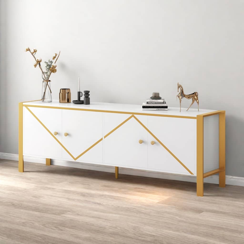 50.7" Luxury TV Stand - 2 Adjustable-Shelf Cabinets, MDF/Metal Frame