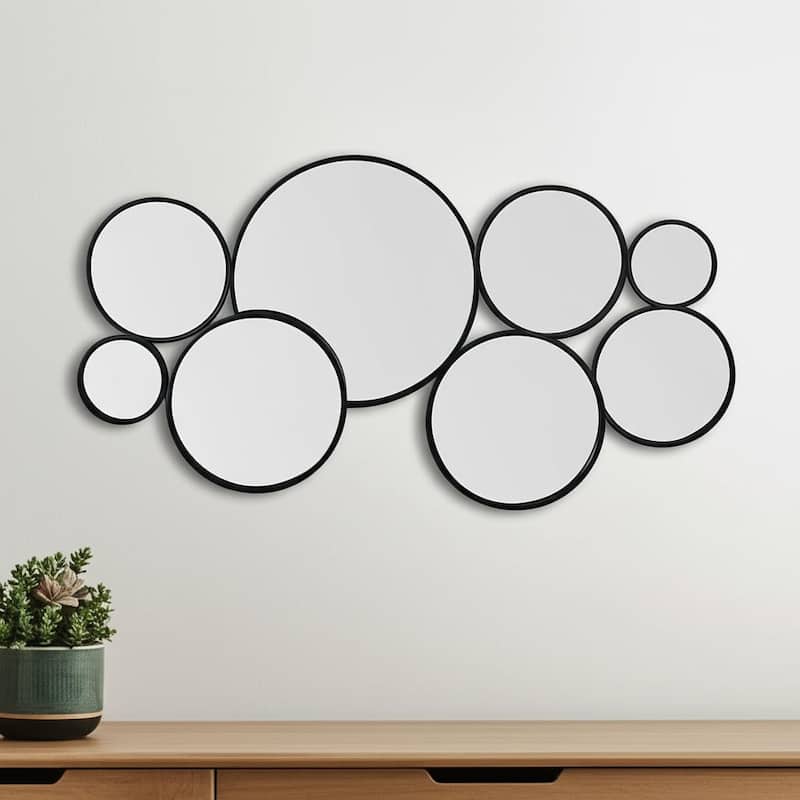 HomeRoots Set Of Eight Black Metal Round Cojoined Accent Mirrors - 36.00 in. x 19.00 in. x 1.75 in. - 36.00 in. x 19.00 in.  x 1.75 in.