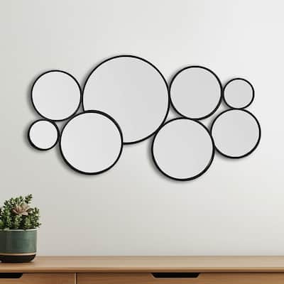 HomeRoots Set Of Eight Black Metal Round Cojoined Accent Mirrors - 36.00 in. x 19.00 in. x 1.75 in.