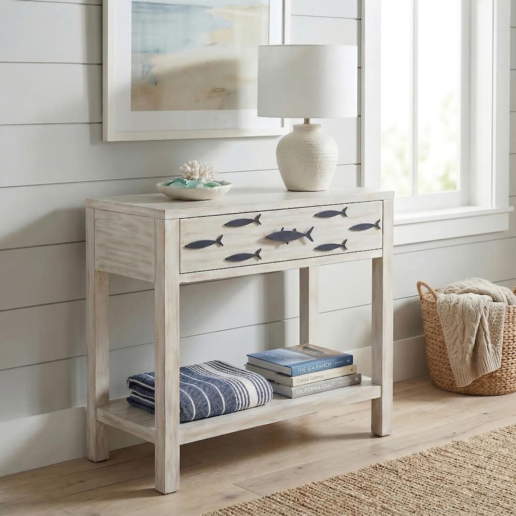 Coast to Coast Fisher Antique White 1 Drawer Console with Shelf