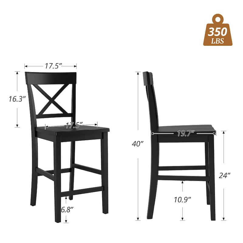 24 in. Solid Wood Cross Back Bar Stools X-Back Wooden Bar Chairs with Footrests - 19.7"D x 17.5"W x 28.4"H