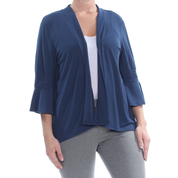 CECE Womens Navy 3/4 Sleeve Open Cardigan Wear To Work Top Size L
