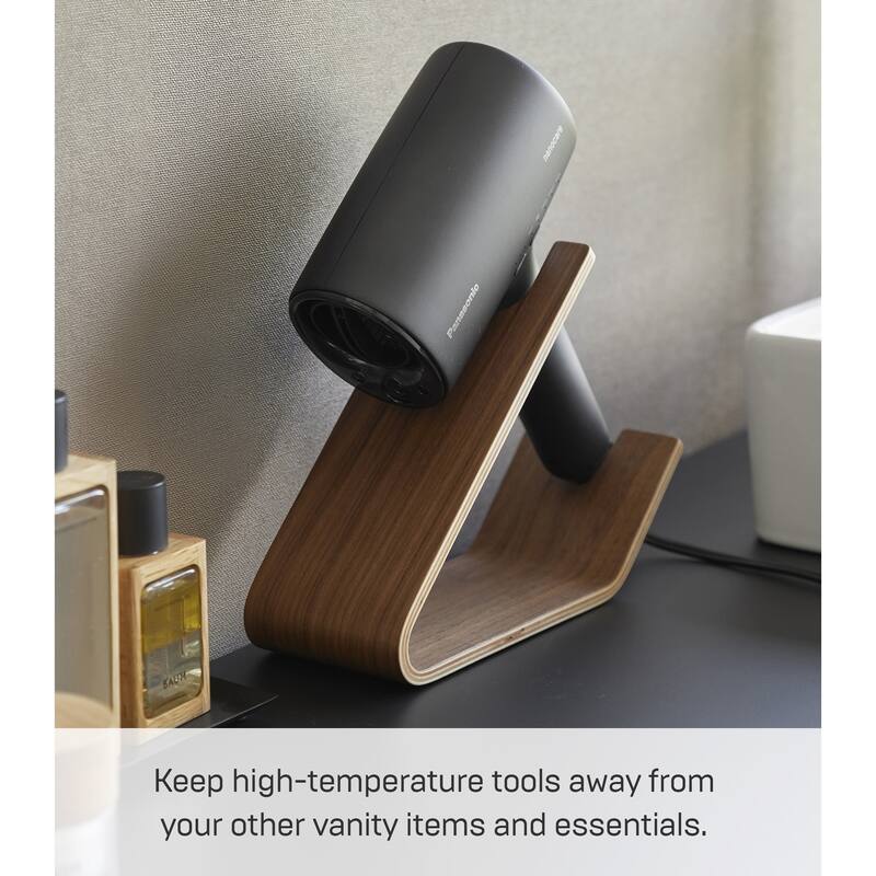 Yamazaki Home Hair Dryer and Iron Stand, Wood, Holds 2.2 lbs - L 8.54 x W 3.35 x H 6.73 inches