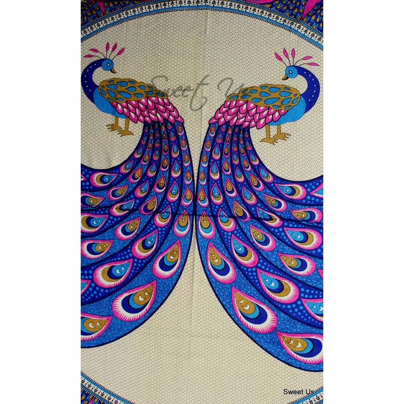 Cotton Floral Twin Peacock Tablecloth Indian BlockPrint Rectangle