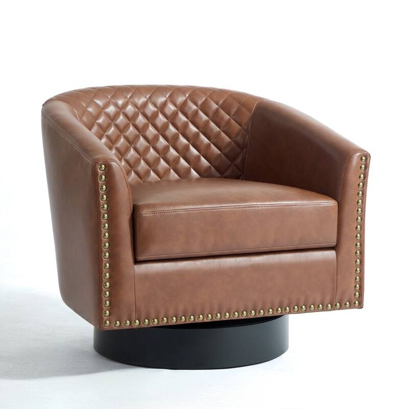2 Set Modern Vegan Faux Leather Swivel Barrel Accent Chair