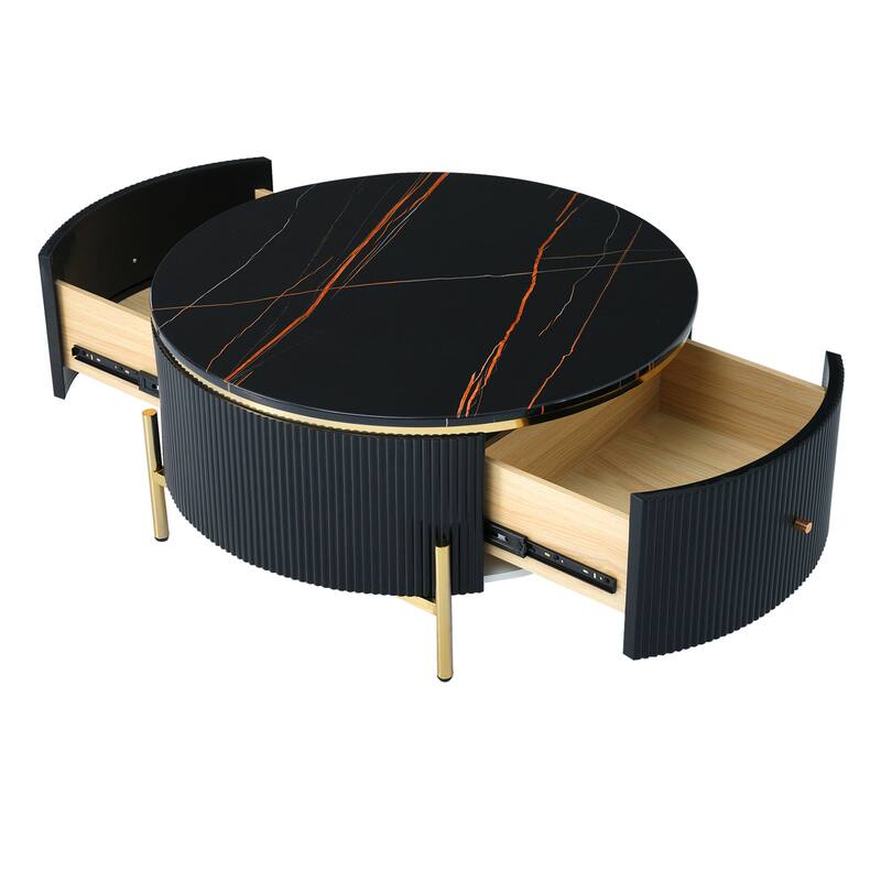 Modern Round Coffee Table with 2 large Drawers Storage Accent Table.