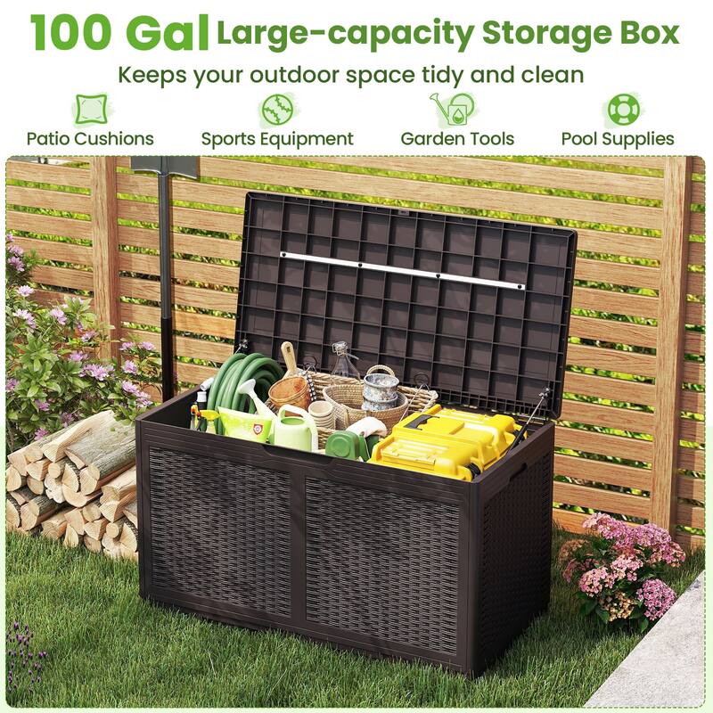 Gymax 100 Gallon Resin Deck Box w/ Lockable Lid Wheels for Pool