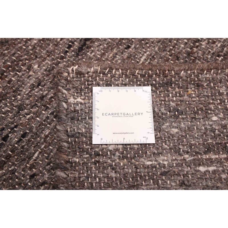 ECARPETGALLERY Flat-Weave Nevada Dark Grey Wool Kilim - 8'0 x 9'10