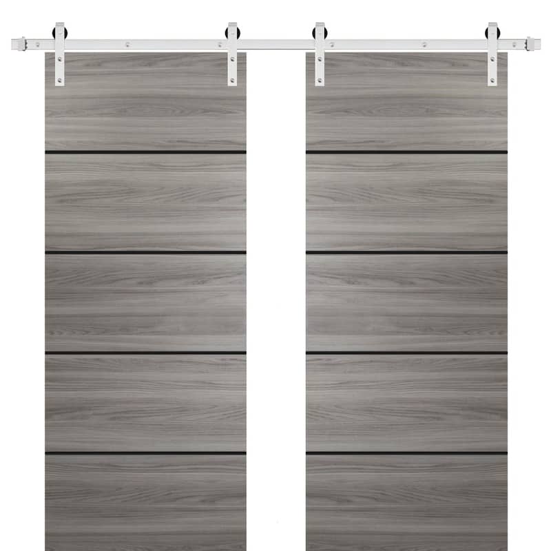 Bypass Doors 36 x 80 Planum 0015 Ginger Ash with Sturdy Rails - 72" x 84" ( 2* 36x84)