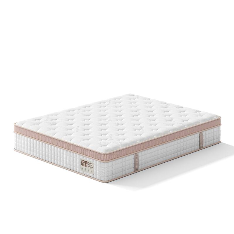 Roomfitters 12 Inch Full/Queen Hybrid Mattress, Firm Gel Memory Foam and Pocket Spring Bed for Pressure Relief, White