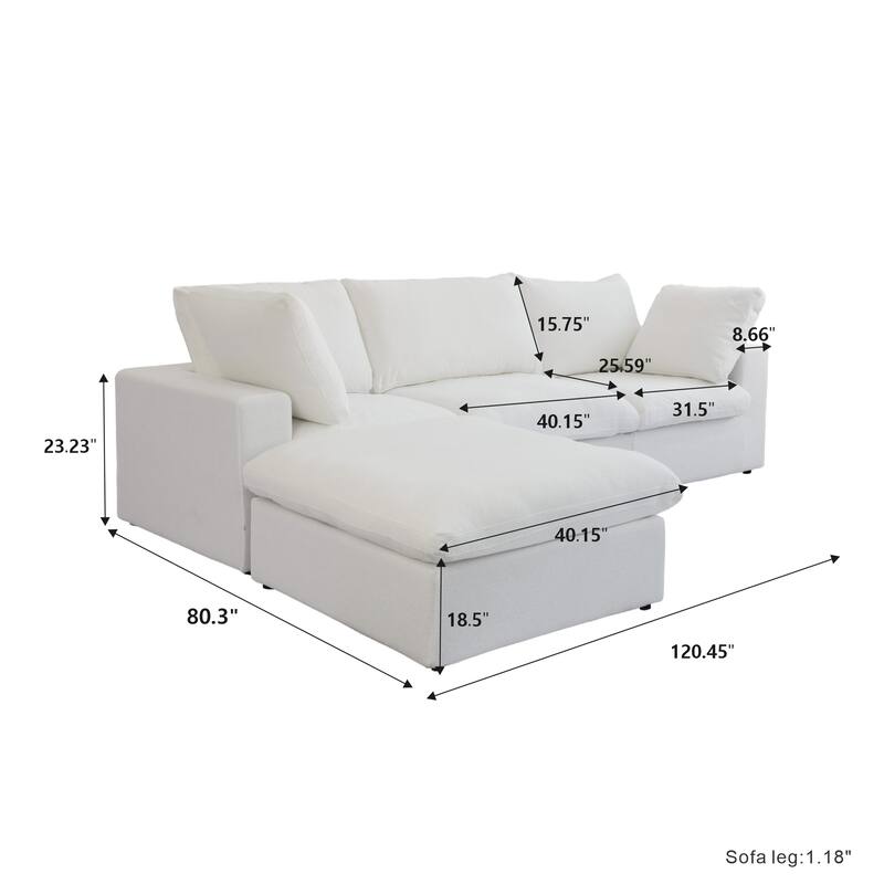 120" L-shaped Modern Sectional Sofa Linen Modular Sofa Couch with Storage Ottoman