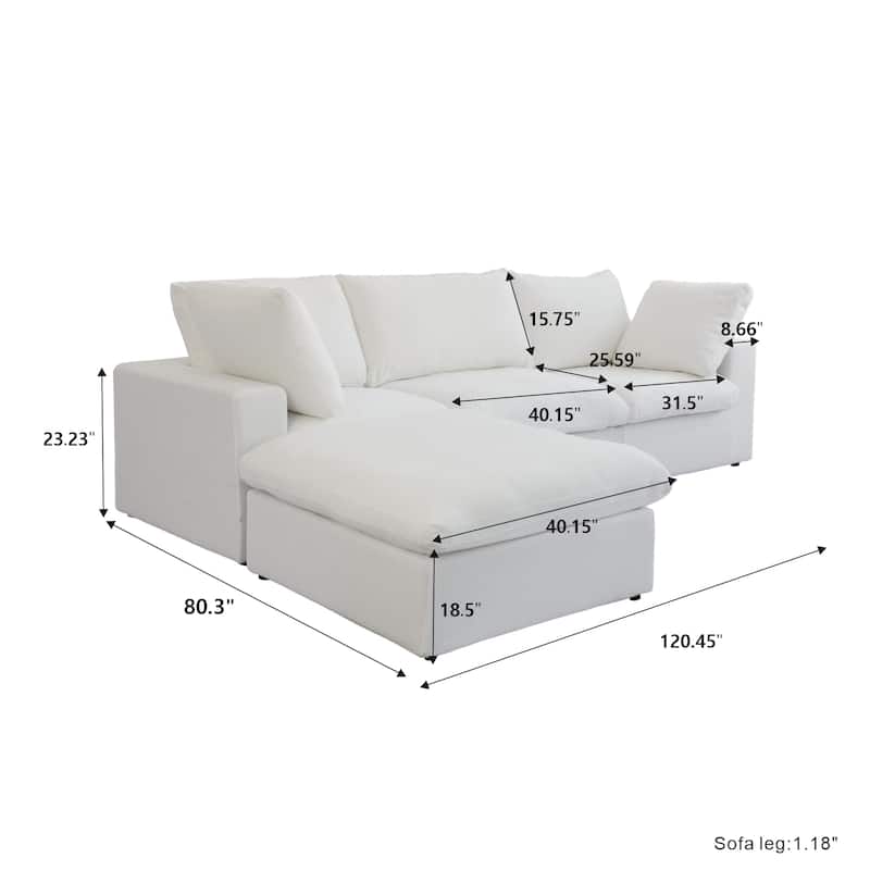 Modern Down Filled Modular 4 Piece Sectional Sofa L-shape Linen Upholstered Couch with Storage Ottoman