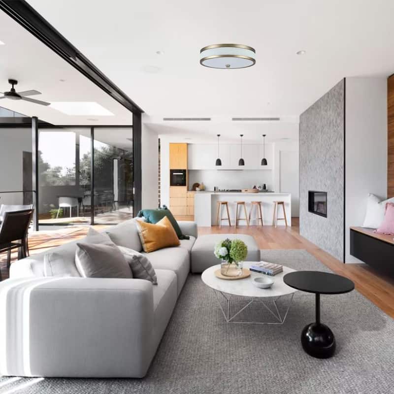 LED ceiling lamp with white linen acrylic shade