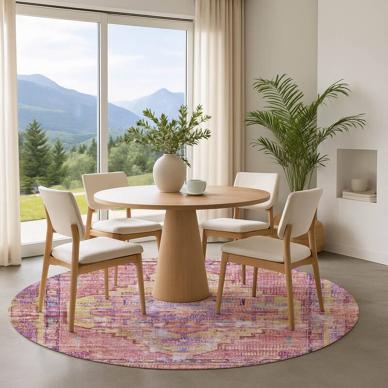 Premium Washable Super Soft Vintage Traditional Mayfield Rug - Pink - 8' x 8'