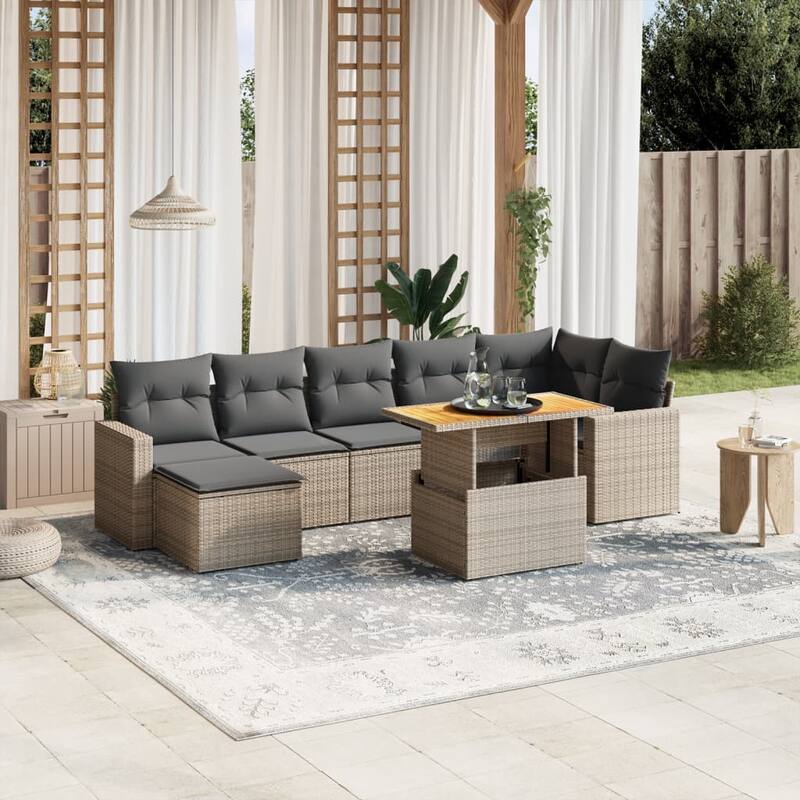 vidaXL Patio Sofa Set with Cushions Outdoor Lounge Set 8 Piece Poly Rattan - 21.7 x 39.4 x 28.7 - Grey  - form1