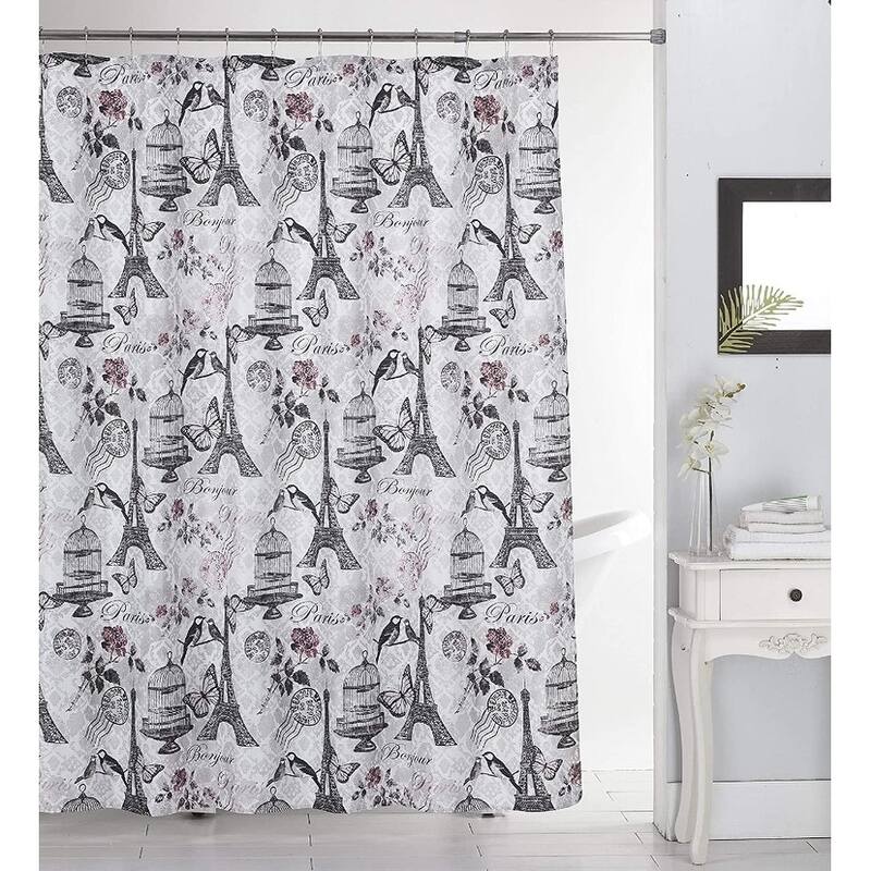 13 Piece Canvas Shower Curtain & Roller Hooks Set - Beautiful and Modern Design for Your Bathroom