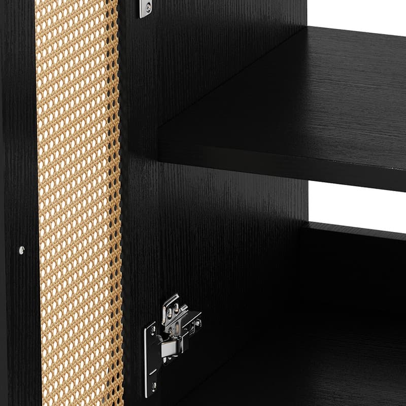 Moasis 24" Bathroom Vanity with Ceramic Sink, Rattan Double Door Cabinet and Drawer, Freestanding Solid Wood Legs