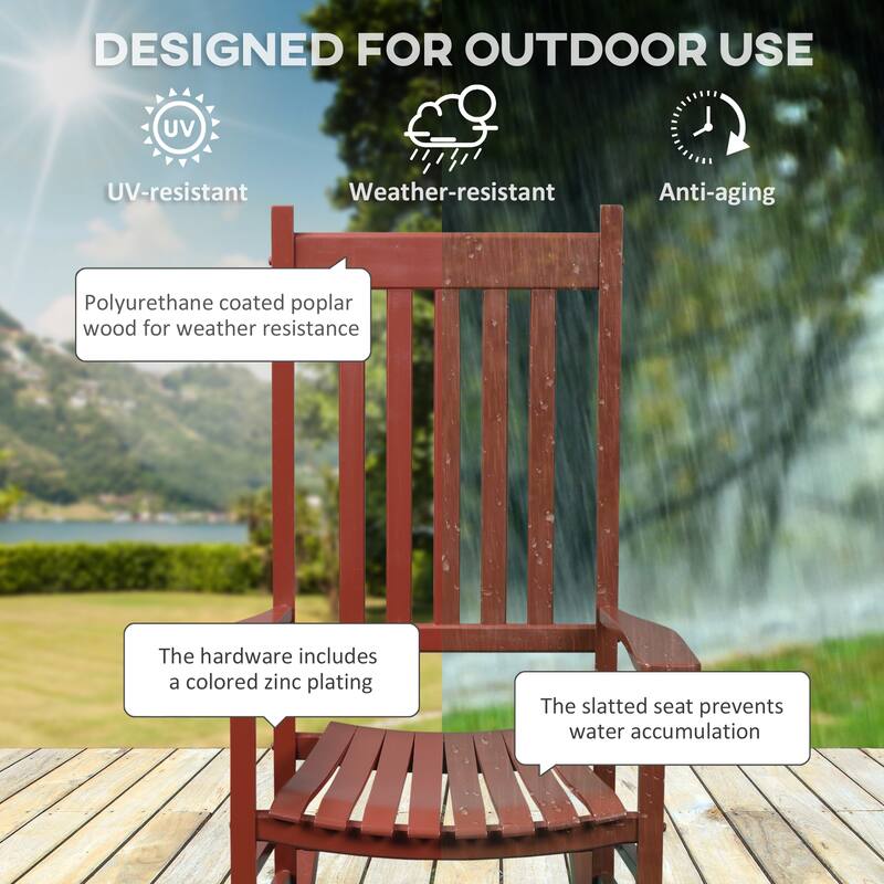 Outsunny Outdoor Rocking Chair, Patio Wooden Rocking Chair with Smooth Armrests, High Back for Garden, Balcony, Porch