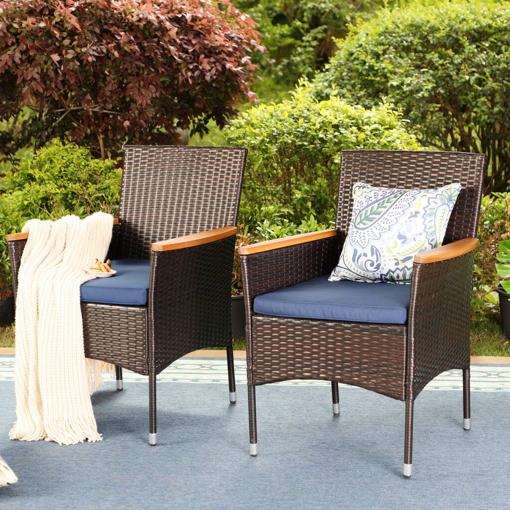 2 Pieces Outdoor Patio Rattan Chairs Wicker Dining Armchair Outdoor Furniture for Porch, Balcony & Deck