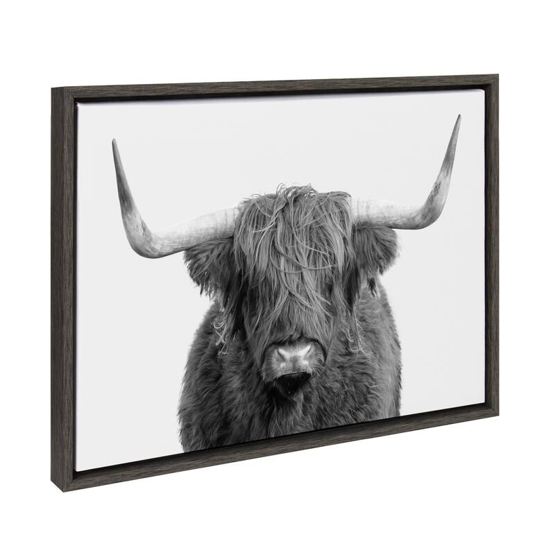 Kate and Laurel Sylvie Highland Cow Framed Canvas By Amy Peterson
