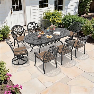 9-Piece Outdoor Dining Set with 1 Table and 8 Chairs, All-Weather Aluminum Outdoor Patio Sets
