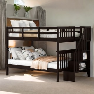 Stairway Full-Over-Full Bunk Bed with Storage and Guard Rail for Bedroom, Dorm, Maximized Storage Space, Espresso