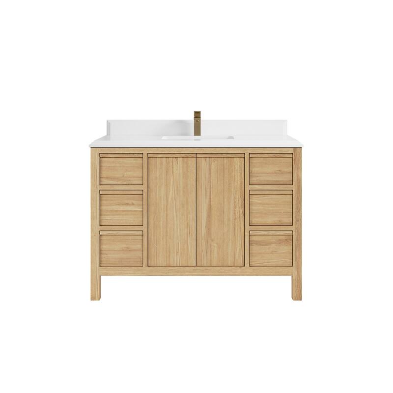 Willow Collections 48 in. W x 22 in. D Elizabeth Solid Teak Single Sink Bathroom Vanity with Countertop - 1.5" White Quartz - Light Natural Teak