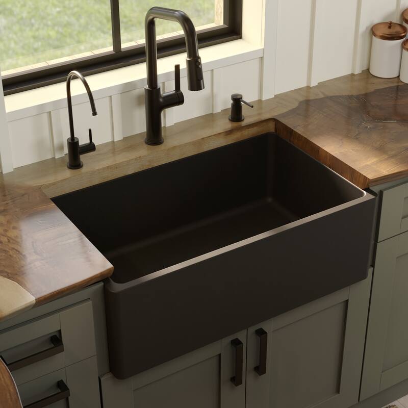 Karran 30" Single Bowl Panel Front Farmhouse Fireclay Kitchen Sink with Reversible Apron Front