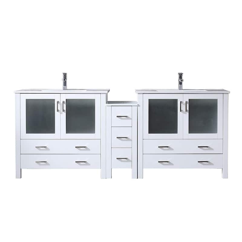 Volez Bath Vanity with Side Cabinet, Ceramic Top & Sink - 84 inch - White