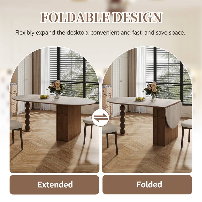 71" Extendable Oval Dining Table For 4-6, Modern Kitchen Table With Travertine Sintered Stone Top & Storages, Beige