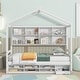preview thumbnail 2 of 33, Elegant Twin House Bed Kids Bed with Roof Frame,Bedside Storage Shelves,Ladder and Guardrail