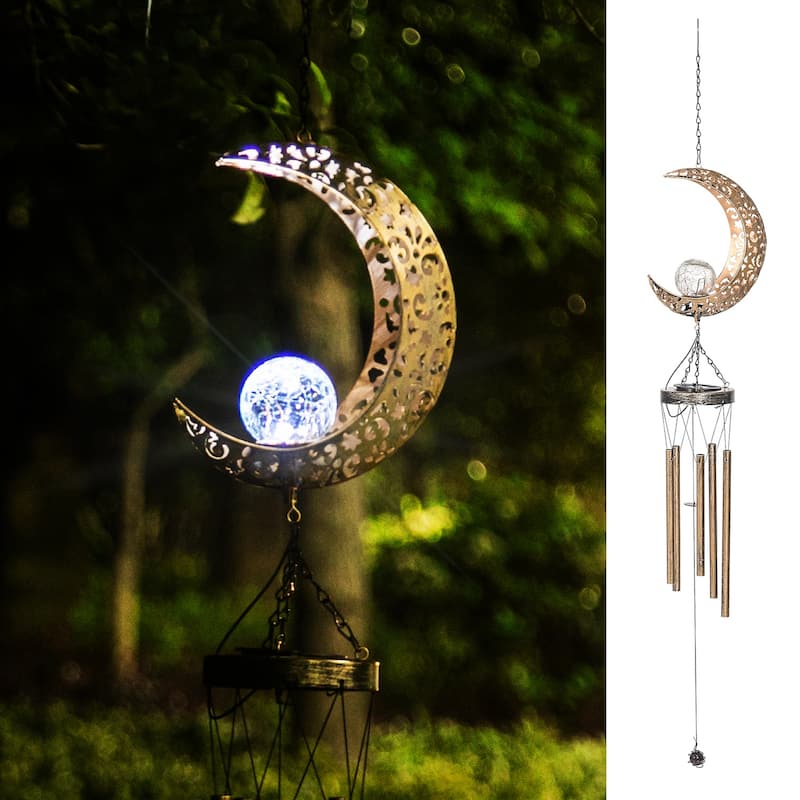 Adeco Wind Chimes with Solar Powered LED Lights - Multi