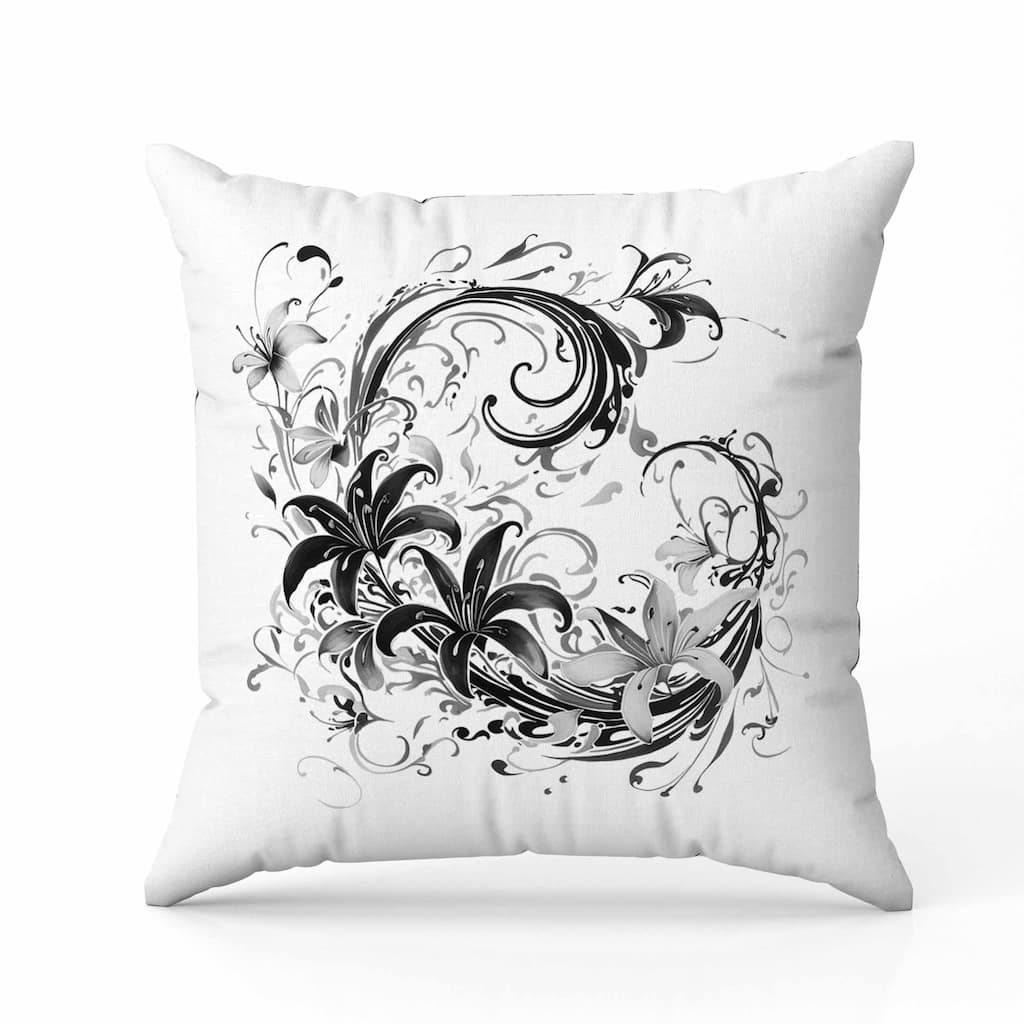 Petal and Swirl Indoor/Outdoor Reversible Throw Pillow White and Grey