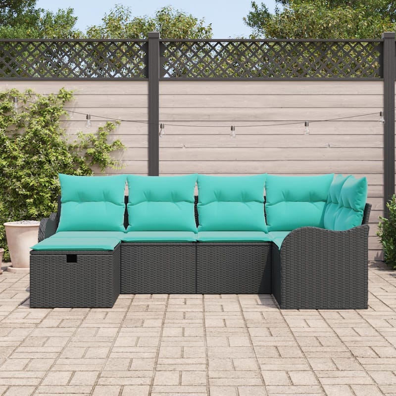 vidaXL 6/7 Piece Garden Sofa Set with Cushions Black Poly Rattan - 91.5×48.2×27.2