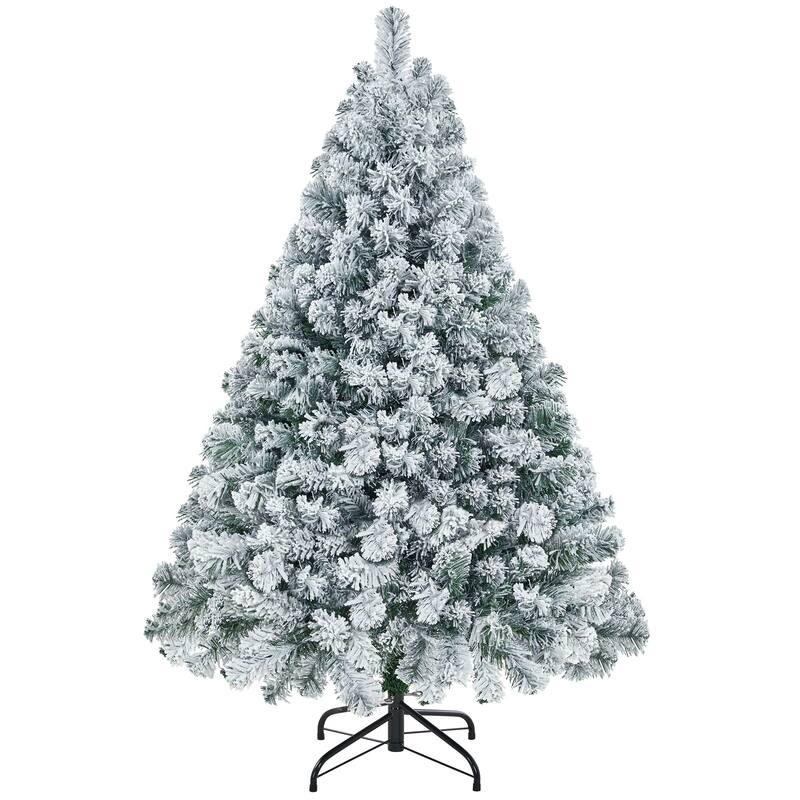 Yaheetech Pre-lit 4.5ft/6ft/7/5ft/9ft Flocked Artificial Christmas Tree with Foldable Stand, Green