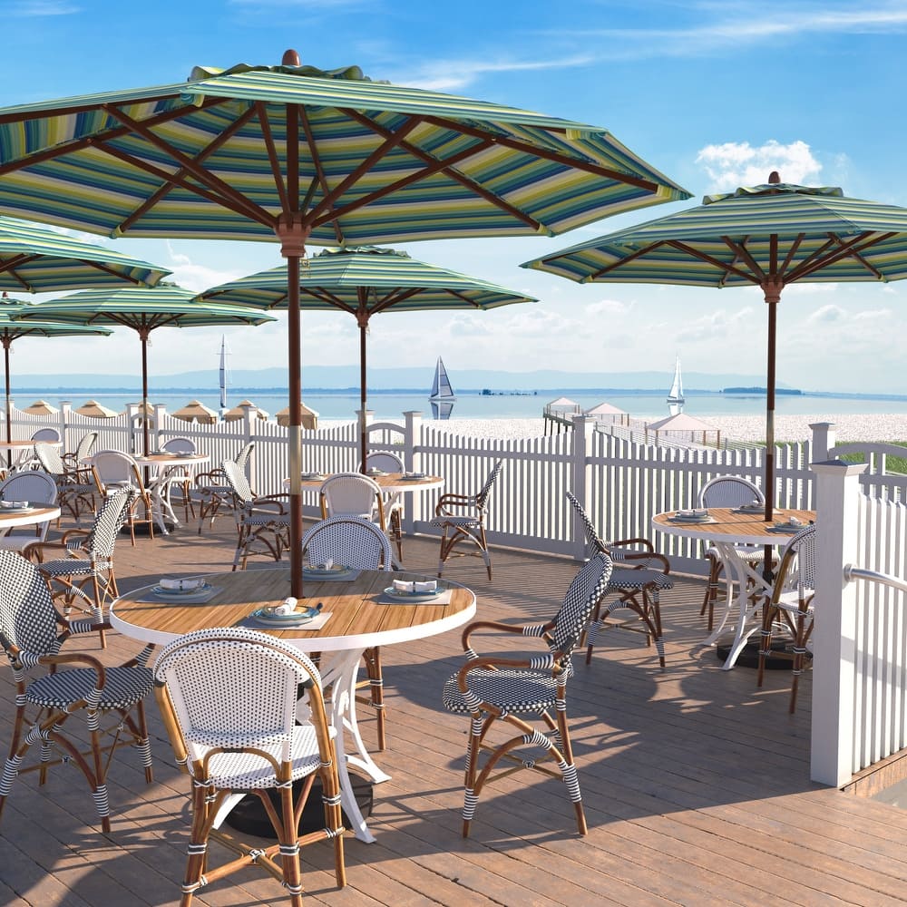 California Umbrella 9ft Marenti Wooden Sunbrella Patio Umbrella with Sunbrella Fabric, Base Not Included