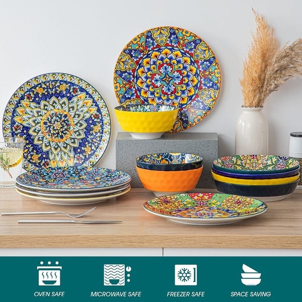 Vancasso 10.5 In. Blue Patterned Porcelain Dinner Plates Set For Pasta Salad Dessert (Set Of 4) VC-TAKAKI-SDP - The Home Depot