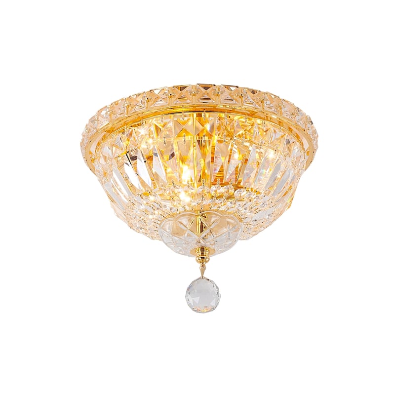 3 Light Gold Metal Flush Mount with Clear Crystal