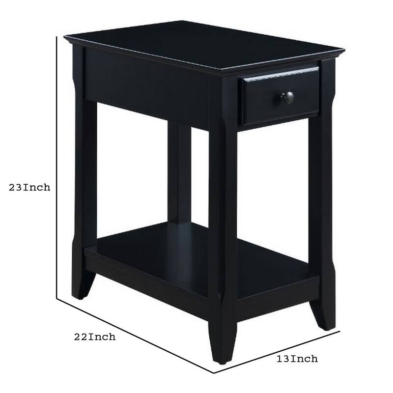 22 in. Black Rectangle Wood End Table with Storage Drawer for Convenience