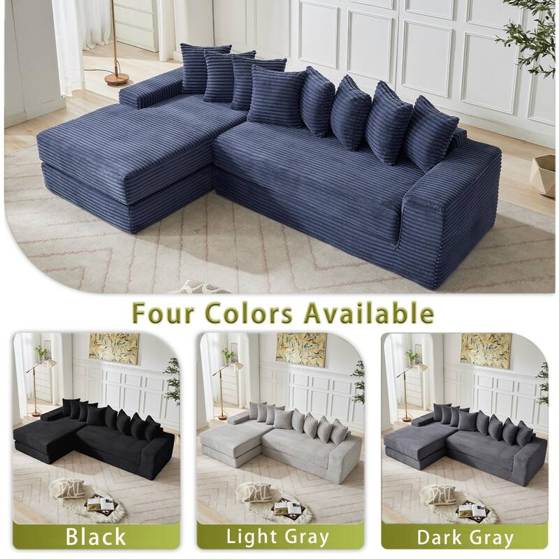 Floor Sleeper Sofa Bed Convertible L-shaped Modular Sectional Couch with Chaise, Corduroy Compression Sofa with Side Pockets