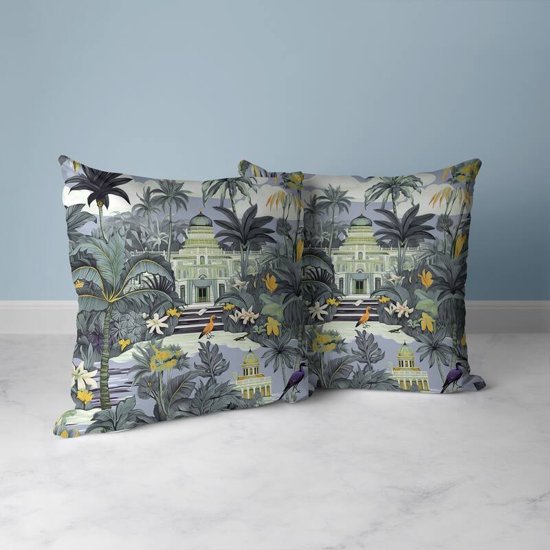 Grey And Green Divine Foliage Faux Suede Throw Pillow Zipper