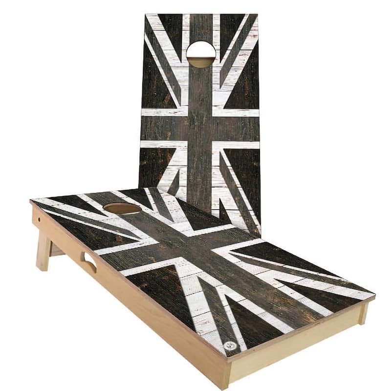 UK Flag Rustic Outdoor Cornhole Board Set - Backyard 2x4 - Include ALL Accessories