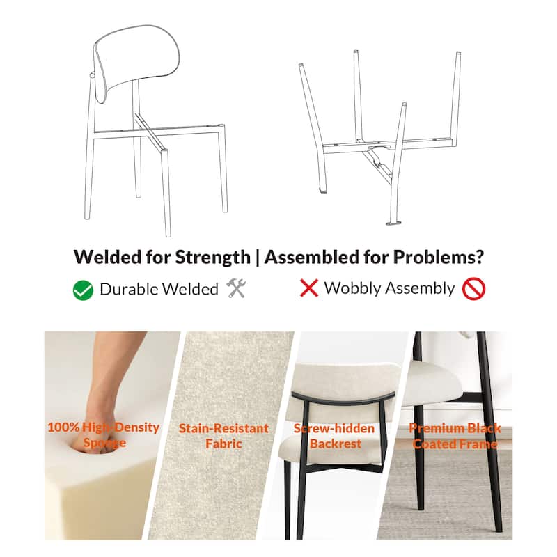 Vibe Upholstered Dining Chair with Black Metal Legs (Set of 2)