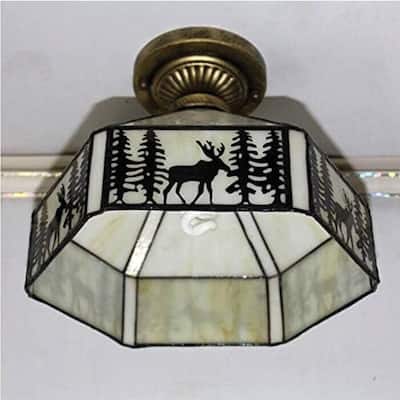 Vintage ceiling light beige hallway light metal + art glass balcony light